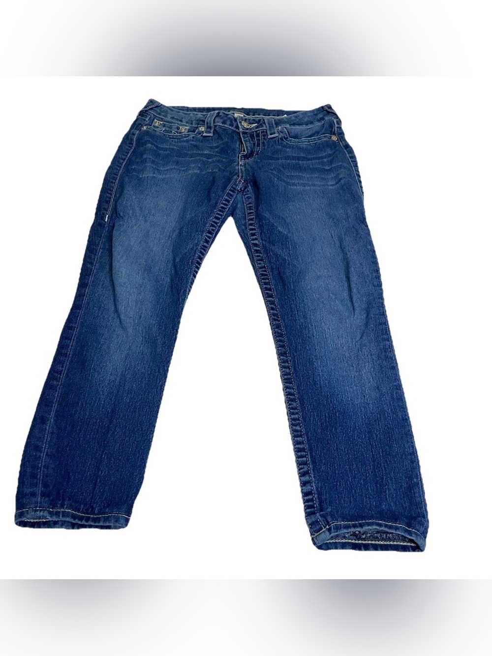 True Religion Relaxed Skinny Light Blue Denim Jeans Button Logo 5-Pocket SZ 30